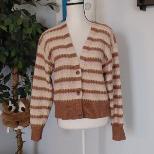 Celebrity Pink Cream and Brown Striped Cardigan M